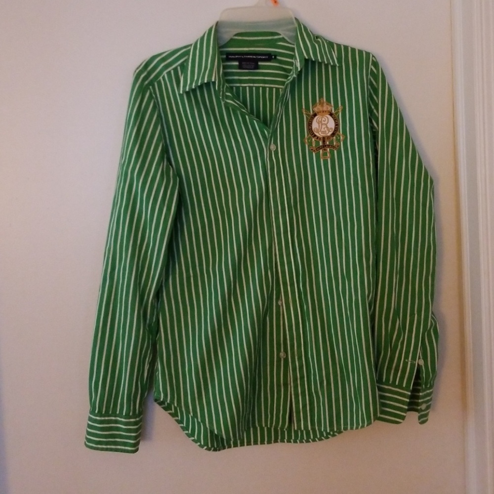 Ralph Lauren green and white stripped button
